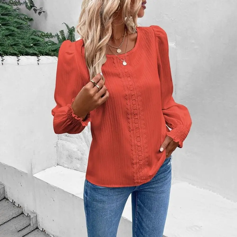 

Women Casual Top Women Lace Patchwork Top Elegant Lace Patchwork Blouse Stylish Women's Ol Commute Top with Soft Loose Fit