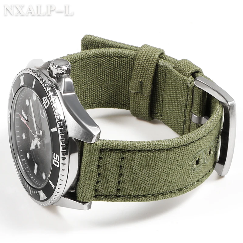 Quick Release Army Green Nylon Canvas Watch Strap with Brushed Buckle