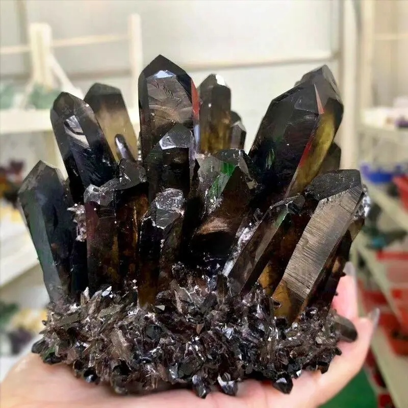 

Natural smoked quartz Obelisk crystal cluster healing spirit stone