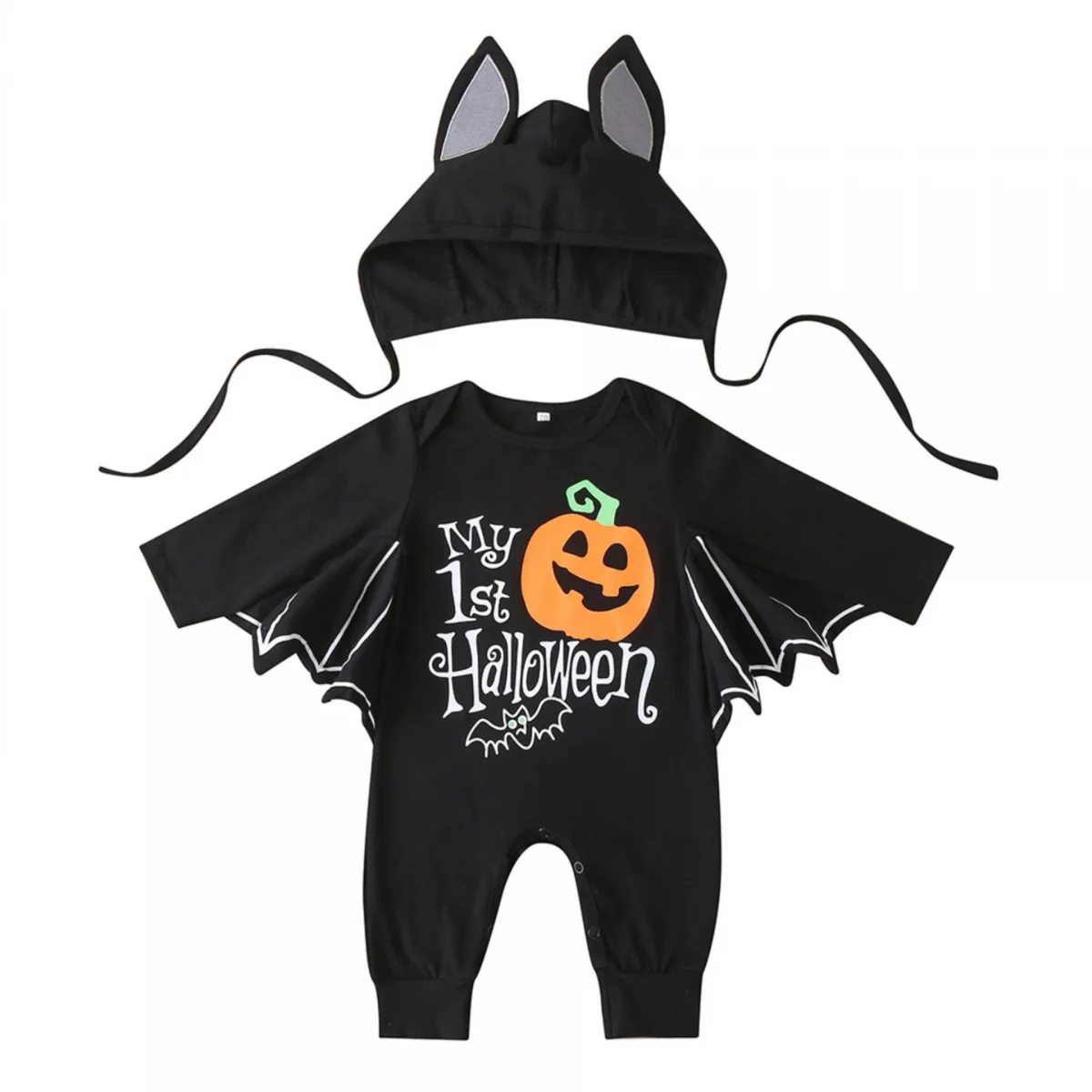 

Anime Newborn Baby Boy Girl Halloween Fall Outfit Infant Bat Costumes Black Long Sleeve RomperJumpsuit with Hat Onesie Cosplay