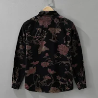 Chemise décontractée à imprimé Floral pour hommes, en coton, ample, à manches longues, en Denim Rose, à la mode, nouvelle collection automne 2025 2