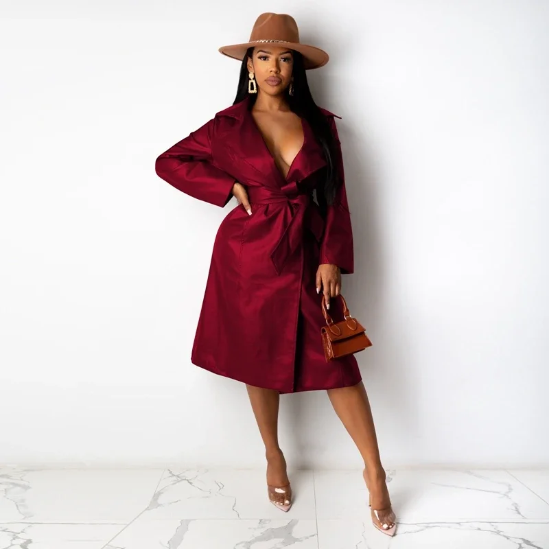 Женский Длинный тренчкот из искусственной кожи