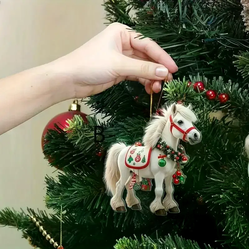 1/3Pcs Elegant Christmas Horse 2D Acrylic Decorations Hanging On Christmas Trees As Christmas Home Decorations Xmas Party Gifts