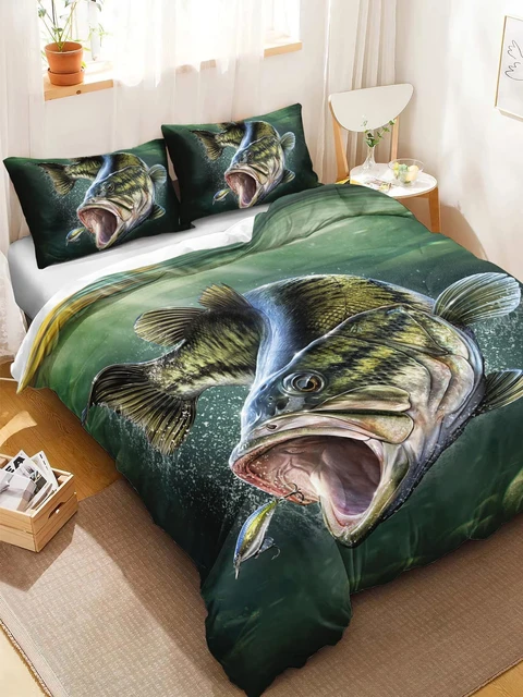 Big Pike Fish Bedding, Striped Bass Big Fish Eat Small Fish Pattern Hunting  and Fishing Themed Duvet Cover Queen Size Room Decor - AliExpress