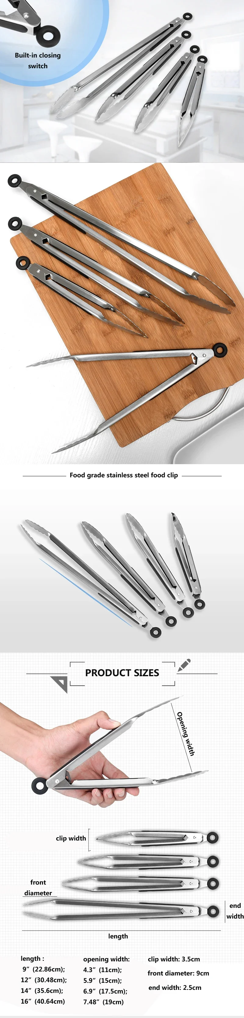 Description Picture 4 of itemBBQ Grill Tongs Salad Steak Spaghetti Candy Charcoal Meat Stainless Steel Camping Barbecue Kitchen Frying Food Clips Clamp