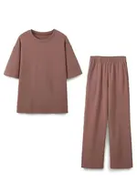 HH Women Vintage Solid Shirts Pant Sets O Neck Short Sleeve Shirts Top + Elastic Waist Loose Trousers Spring Commuting Suit - Image 4