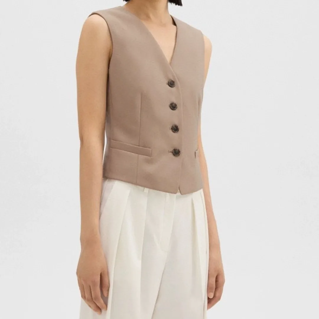 2024 New Camel Dark Grey Vest Button Summer Women Clothes