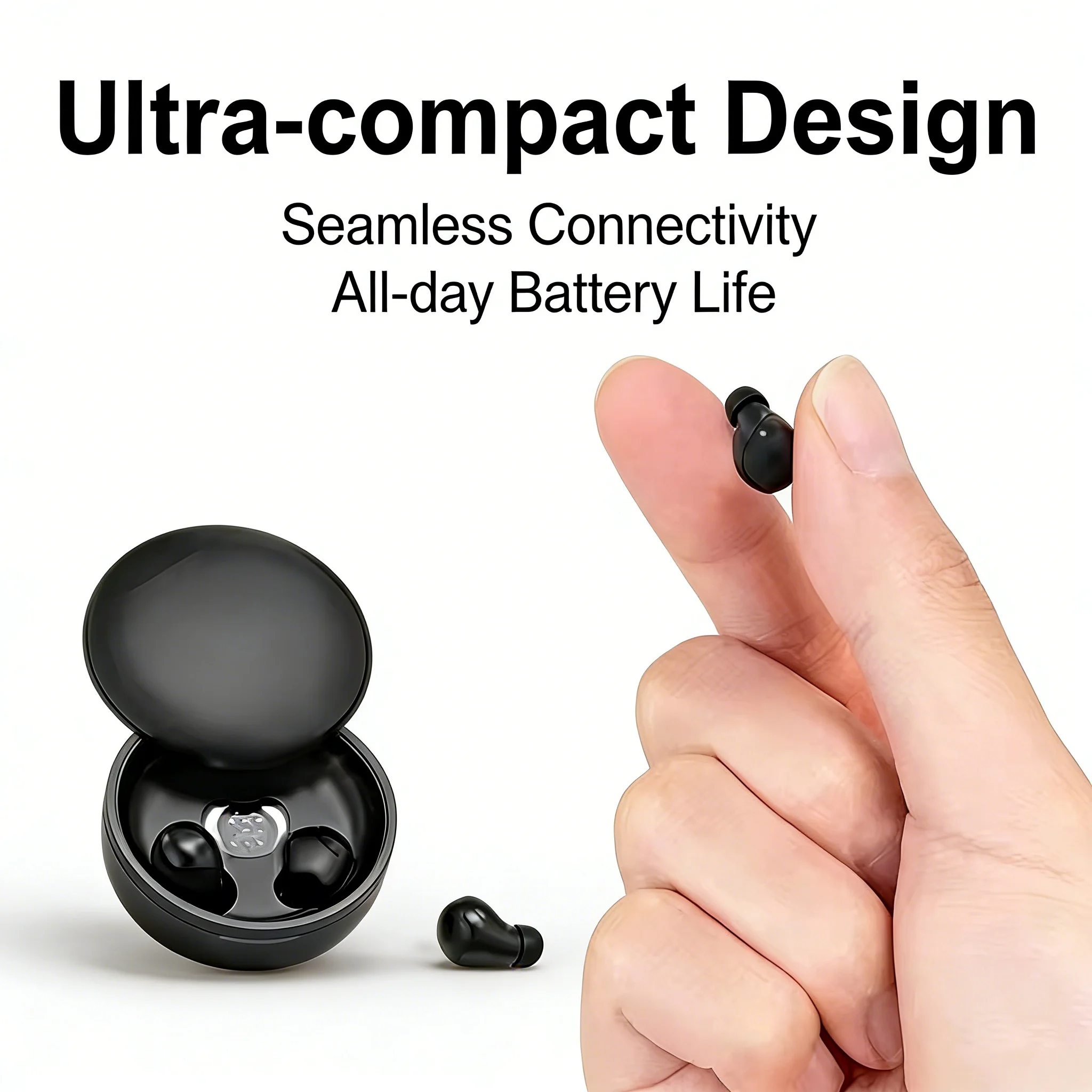 Bluetooth 5.4 Wireless Invisible Earbuds with Sliding Cover and Enhanced Bass Sound Quality