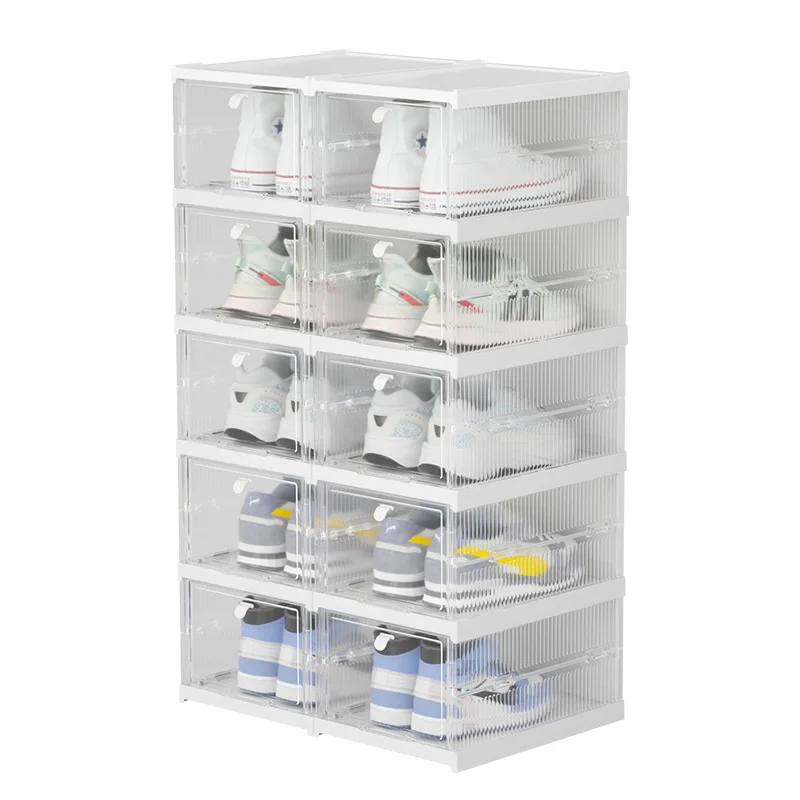 

Installation-Free One-Piece Shoe Organizer Household Flip-Top Plastic Transparent Foldable Stackable Space-Saving Shoe Box