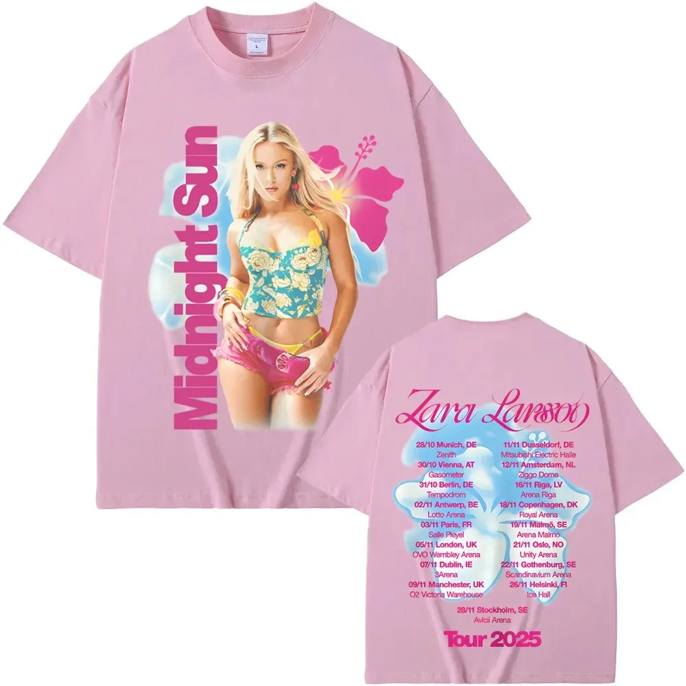 Sängerin Zara Larsson 2026 New Midnight Sun Tour Gedenk-T-Shirt, 100 % Baumwolle, bequemes, hochwertiges T-Shirt mit Cartoon-Print – Detail 5