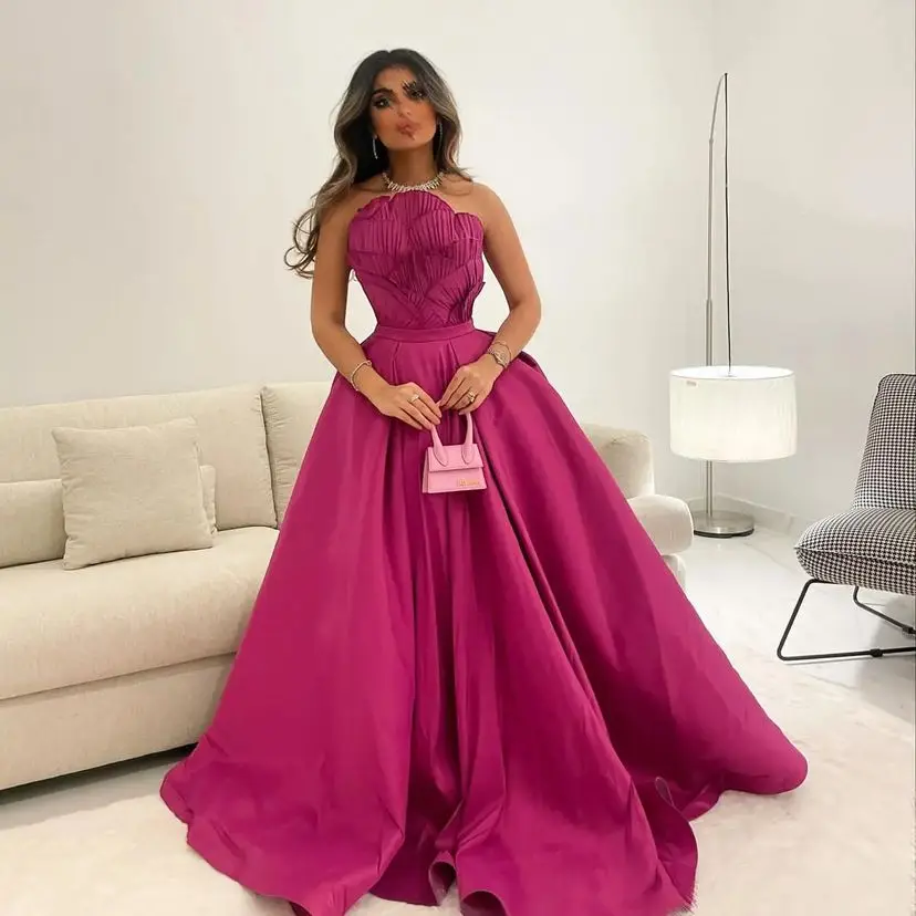 

Dubai Evening Dresses Sleeveless A-Line Pleat Ruched Saudi Arabic Prom Dress Women Formal Party Prom Gowns