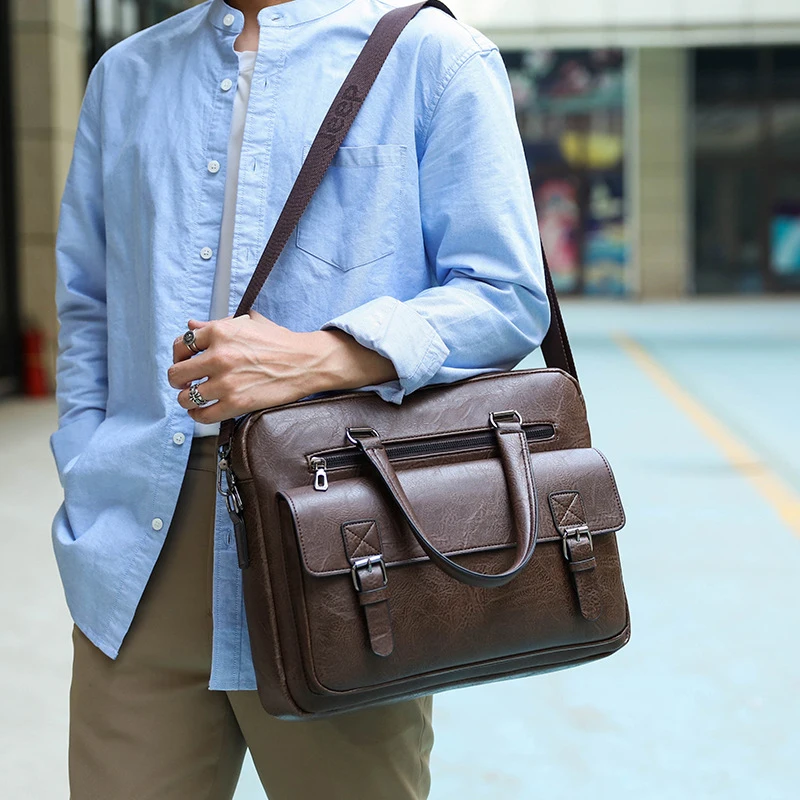 

Портфель большой вместимости для мужчин, винтажная Сумка-тоут для компьютера, сумка-мессенджер на плечо для бизнеса 14 дюймов