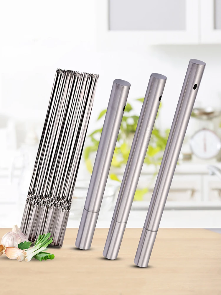 Description Picture 2 of itemSkewers for Grilling Storage Tube Stainless Steel Barbecue Skewer BBQ Needle Sticks Metal Flat Forks for Kitchen Camping Gadgets