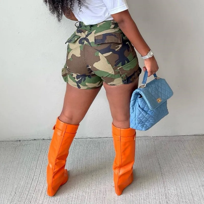 Women Cargo Shorts Boyfriend Style Camouflage Camo Hot Selling Casual Streetwear Printing Patch Bag Splicing ToolingPants Ladies