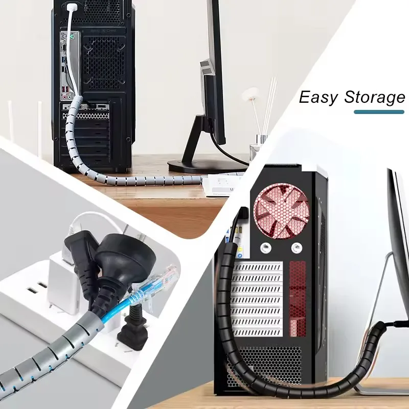 Cable Organizer Cable Protector Cable Wire Protector 2m Flexible Spiral Cable Wire Protector Cable Organizer Computer Cord Protective Tube Clip Organizer Management Tools 16/10mm