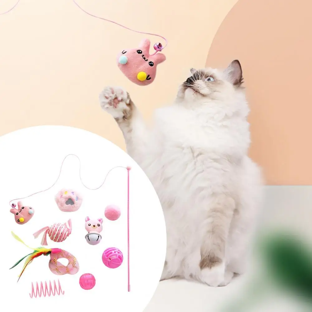 

9Pcs/Set Kitten Toys Classic Kitten Wand Pet Cats Wand Bell Ball Spring Toys Set