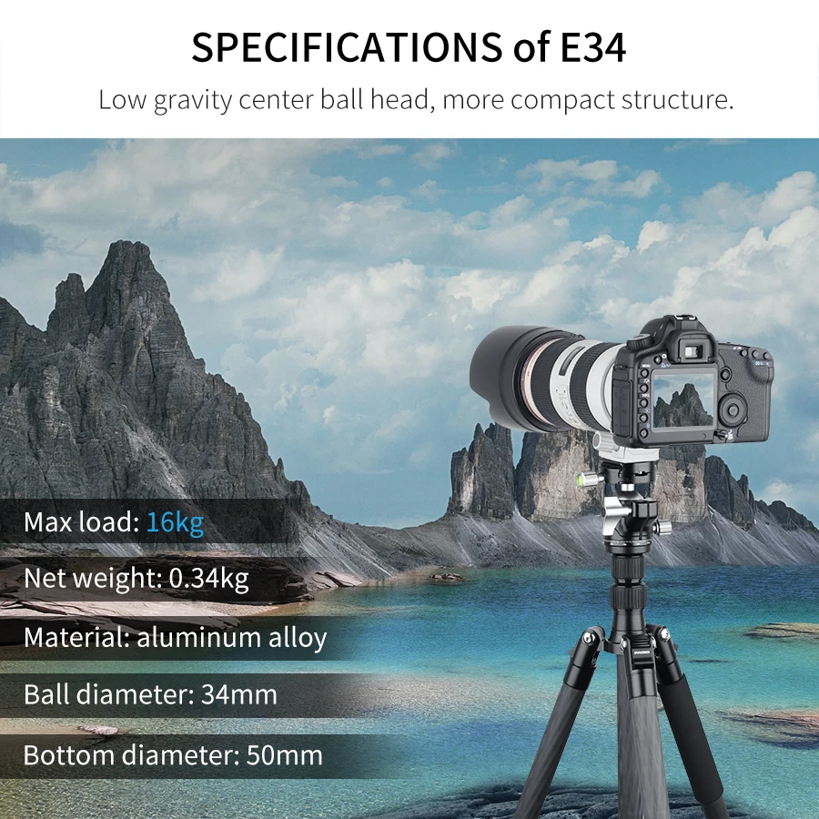 E34/E40 Professional Tripod Ball Head Low Profile Gravity Center Panoramic Ballh
