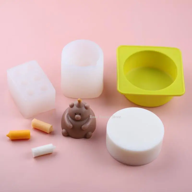 Mini Bear Silicone Candle Mold 3D Cute Bear Soap Plaster Crafts Resin Concrete Casting Valentine's Day Gift Making