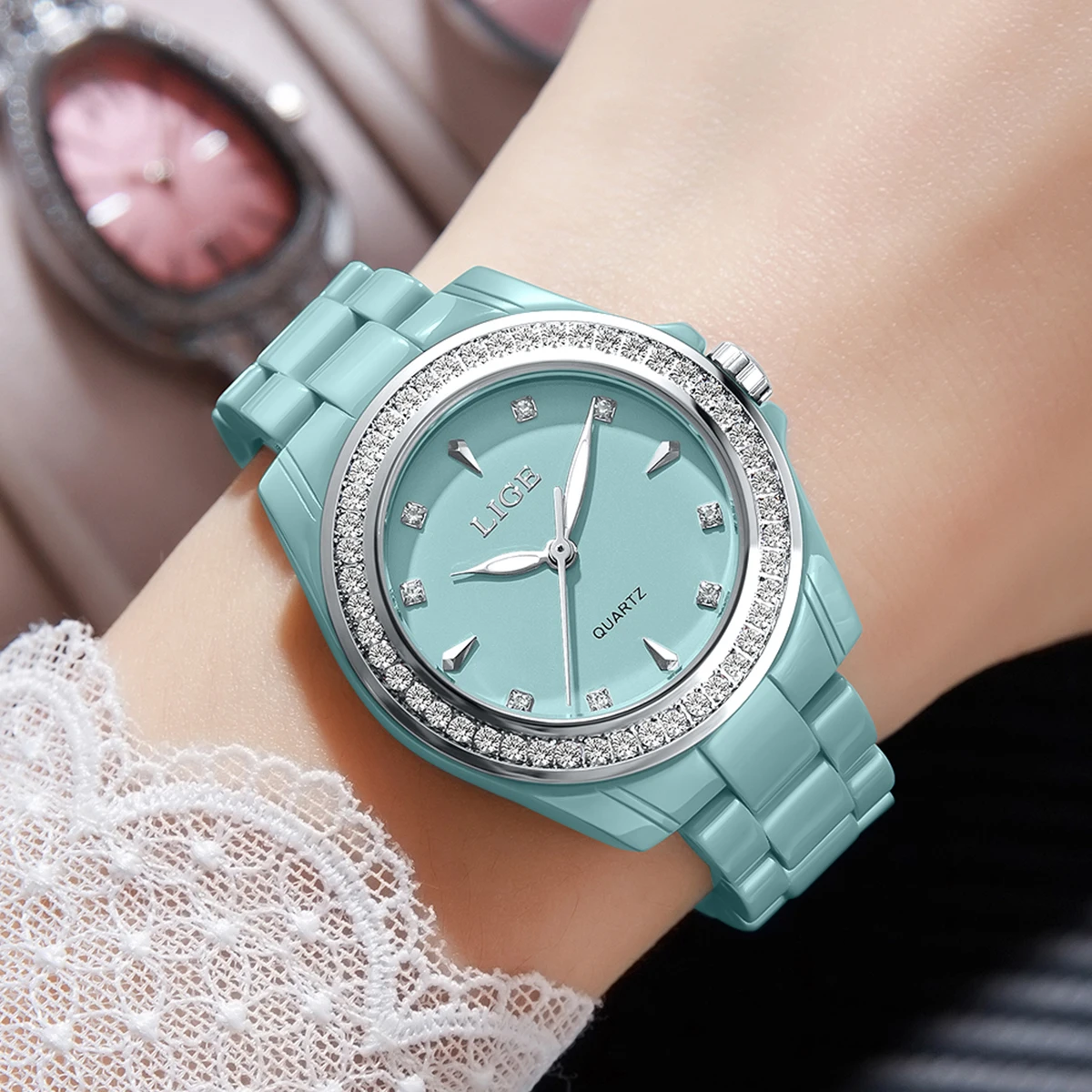 Elegant Ceramic Women's Quartz Watch - Fashionable Waterproof Luminous Timepiece with Gift Box