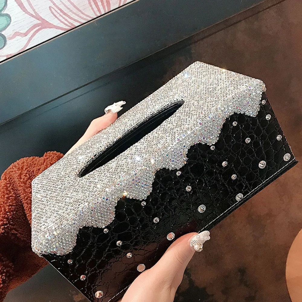 

Handmade Crystal Rhinestone Tissue Box Toilet Paper Box Simple Fashion Home Living Room Table Car Tissue Box