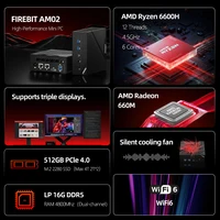 FIREBAT MINI PC AM02 Ryzen 5 6600H 16GB DDR5 512GB SSD Windows 11 WIFI6 BT5.2 Ordinateur de bureau compact Port réseau HDMI 2