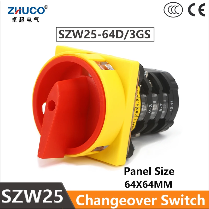 ZHUCO SZW25-64D/3GS 25A EIN-AUS-EIN Dreipoliger 12-Schrauben-Stromunterbrecher mit Vorhängeschloss, Hauptsteuerung, Drehknopf, Umschalt-Nockenschalter