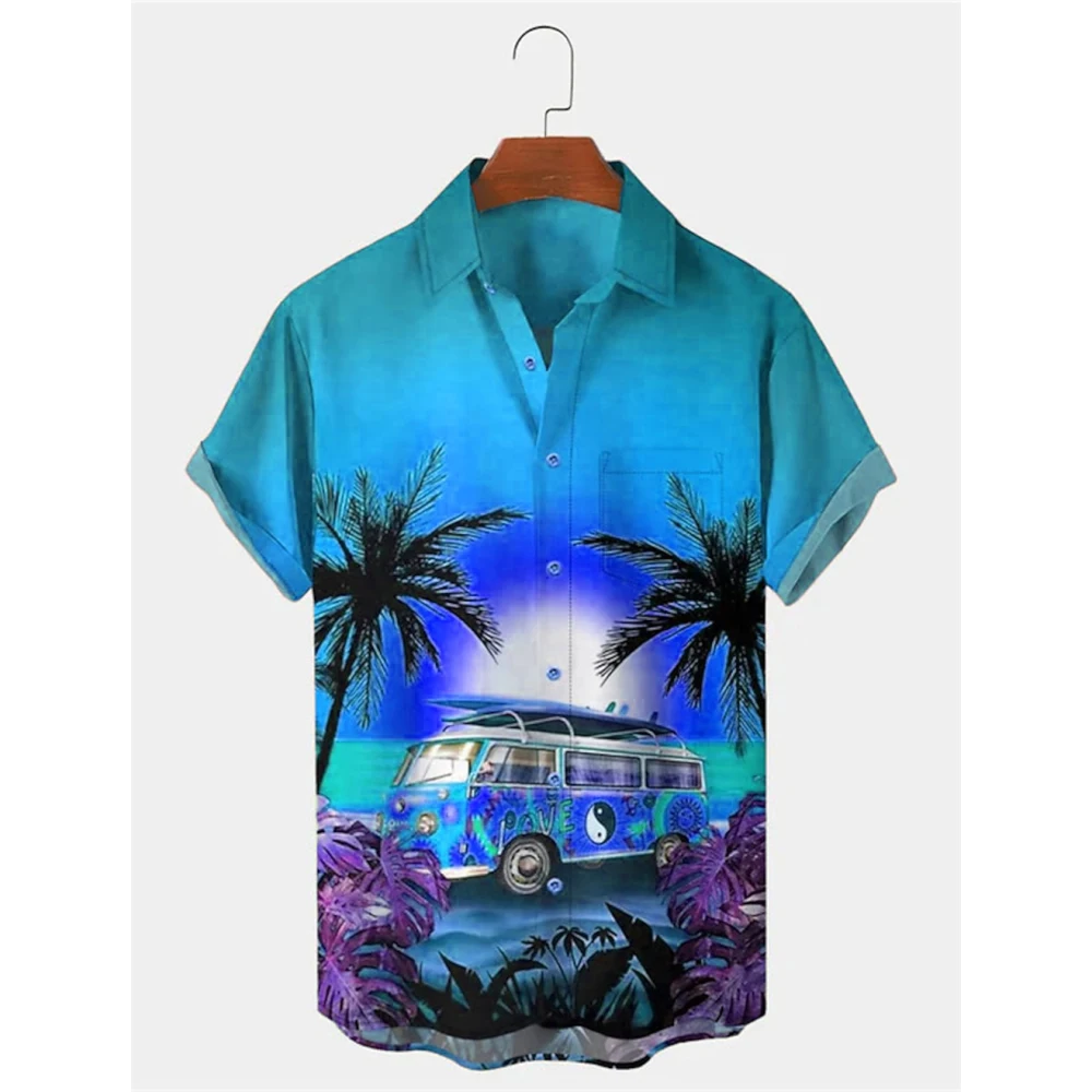 Palm Tree Graphic Prints Men's Shirt Summer Hawaiian Shirt Turndown Outdoor Street Short Sleeves Button-Down Print Clothing