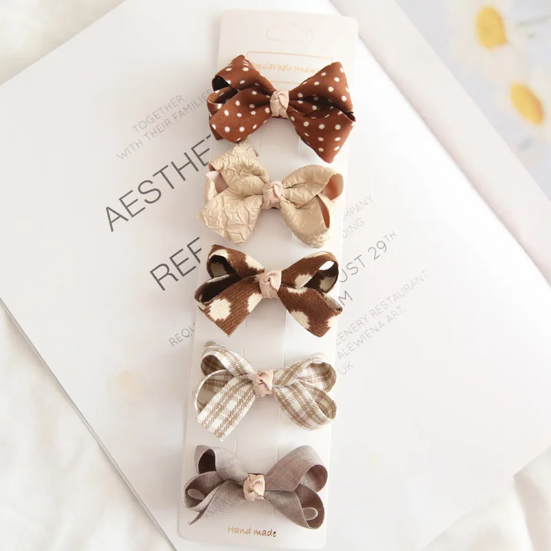 5pcs Baby Hair Clips Girls Bow Hairpins Cute Floral Plaid Dot Children Hairpin Child Barrettes Headwear Hair Accessories