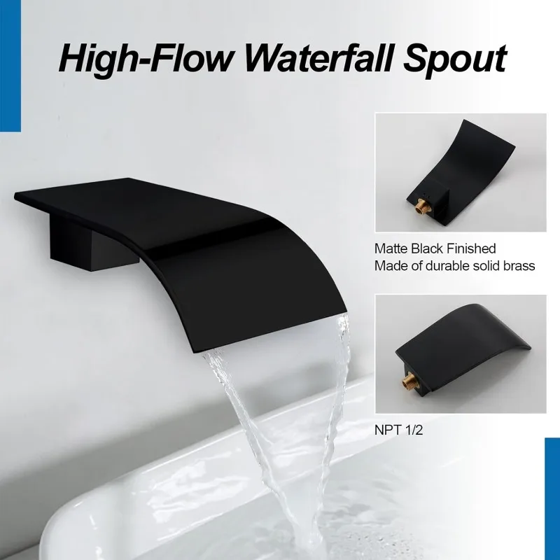 High Flow Waterfall Spout Fixtures Filler Bathroom Waterfall Spout for Bathroom Sink and Tub Shower Wall Mounted 3