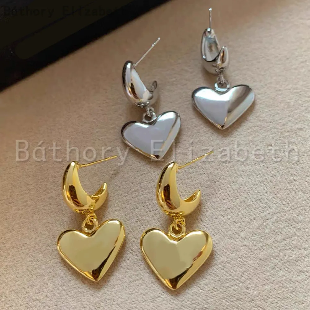 

Báthory Elizabeth Fashion Design Semicircle Heart Pendant Gold Earrings For Women Luxury Jewelry Top Quality Birthday Party Gift