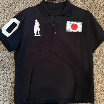 Polo da Uomo Nera, Stile Americano Retrò Minimalista alla Moda con Stampa Bianca
