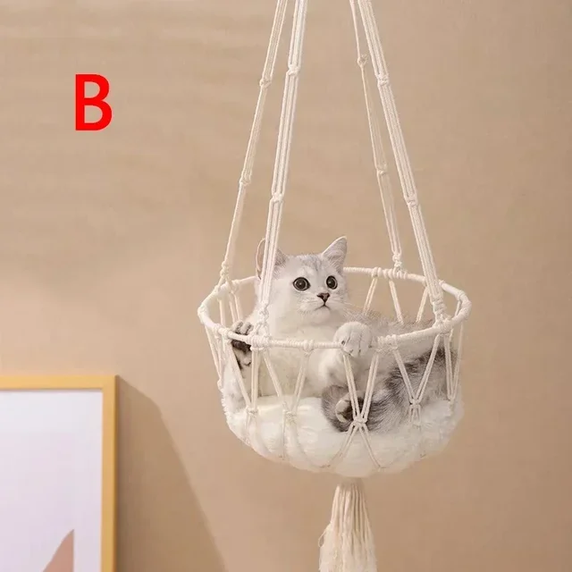 Cat Hammock Hanging Basket Swing Window Cute Pet Cat Hand-woven Cotton Rope Bed Kitten House Tent Pet Accessories 4