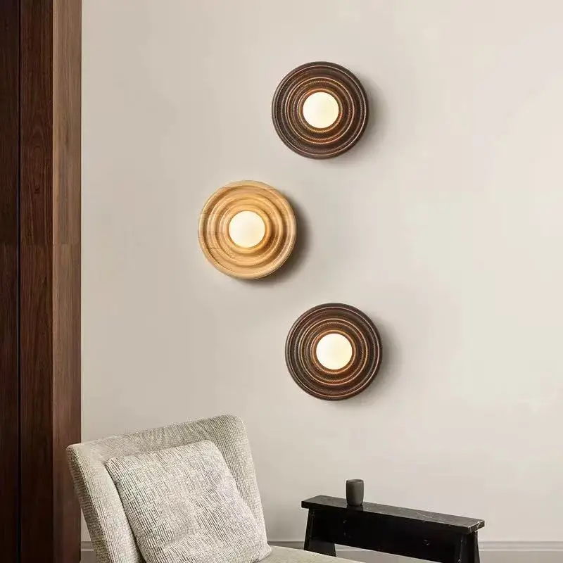 American Retro French Living Dining Room Background Wall Light Japanese Style Solid Wood Annual Wheel Bedroom Bedside Study