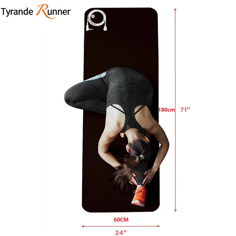 60X180CM Grounding Yoga Mat Exercise Fitness Pad，Earthing Conductive Carbon Mat with 15 Foot Cord for Office Home，Reduce Stress