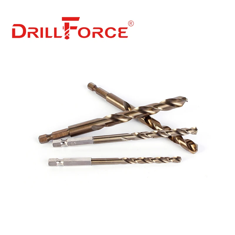 Brocas Hex Drillforce-Cobalto, HSSCO, Torção M35, Troca Rápida, Ferramentas Driver de Impacto, Aço Inoxidável, Ferro Fundido, Chapa Metálica