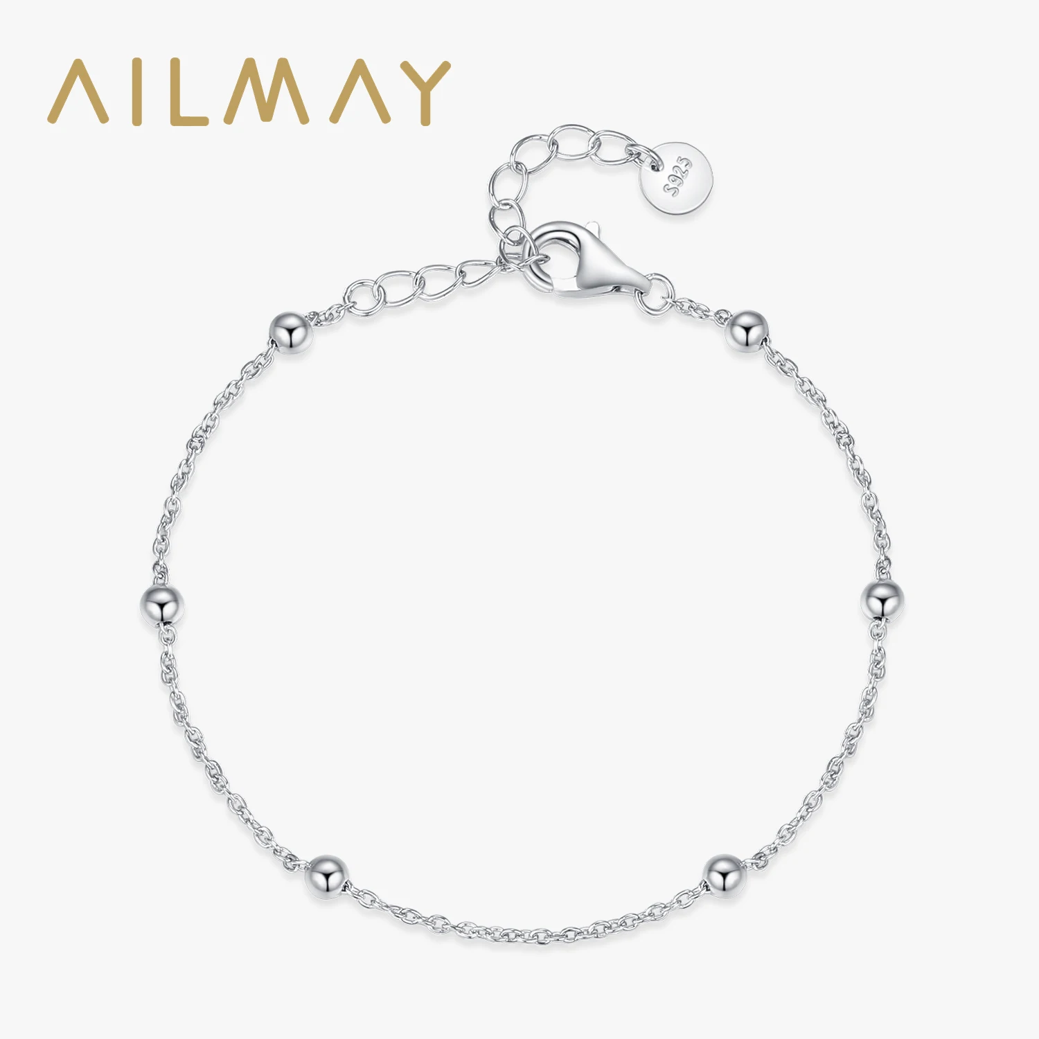

Модные женские браслеты-цепочки Ailmay из стерлингового серебра 925 пробы с бусинами, браслет-цепочка с регулируемыми звеньями на годовщину, Изящные Ювелирные изделия
