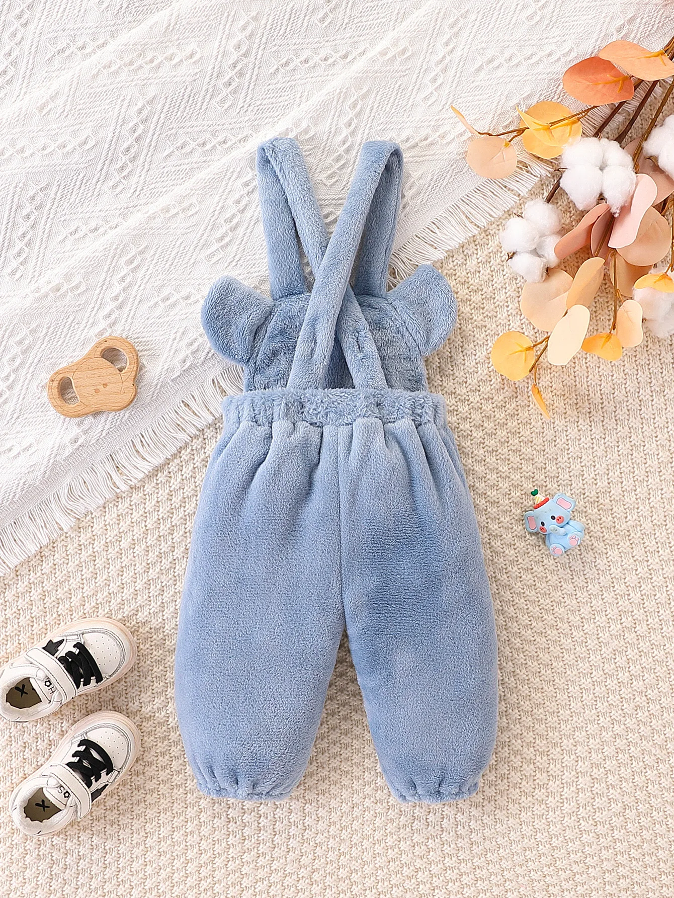 【Cute 3D Elephant Design】Baby Boy Double-Sided Fleece Overalls, Thickened and Warm, Animal-Shaped Pants with Elastic Cuffs for Autumn and Winter Outings 2