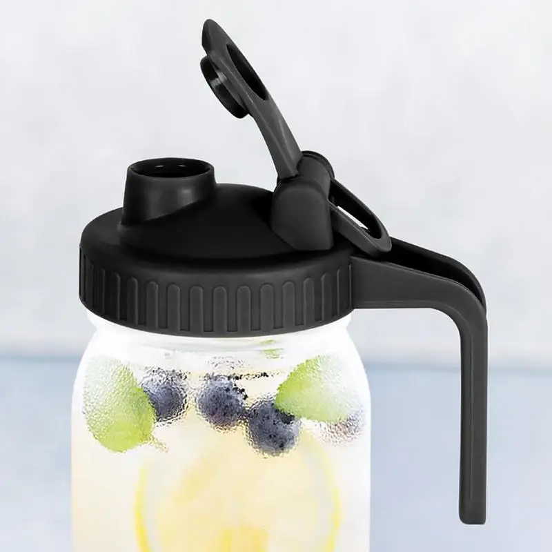 Wide Mouth Mason Jar Pour Spout Lid 2pcs Wide Mouth Mason Jar Lids With Handle Silicone Sealing Gasket Airtight & Leak-Proof