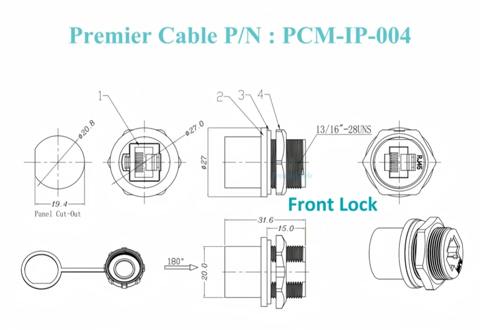 Ip67 rj45 Schott kupplung für Schott montage von Buchse zu Buchse abgeschirmter Stecker Ethernet LAN Durchgang durch wasserdichten Adapter – Detail 1