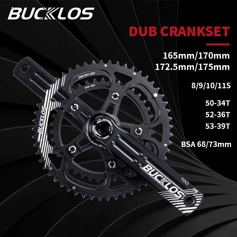 

BUCKLOS Road Bike DUB Crankset 50-34T 52-36T 53-39T Double Chainring Crankset 165/170/175mm Aluminum Crank Set Gravel Bike Parts