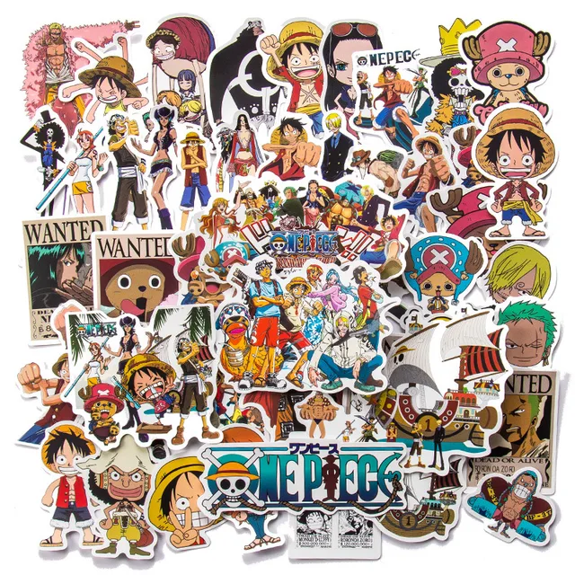 50pcs New One Piece Anime Stickers Trolley Case Guitar Skateboard Stickers Waterproof Laptop Skin Cute Phone Case Kids Toys