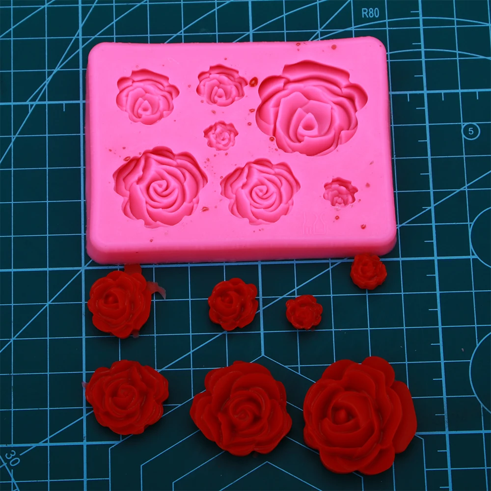 2 Stampi In Silicone Per Fondente A Forma Di Rosa - Per Pasta Di Zucchero, Cioccolato E Resina - 10,5x10,5 Cm - 3