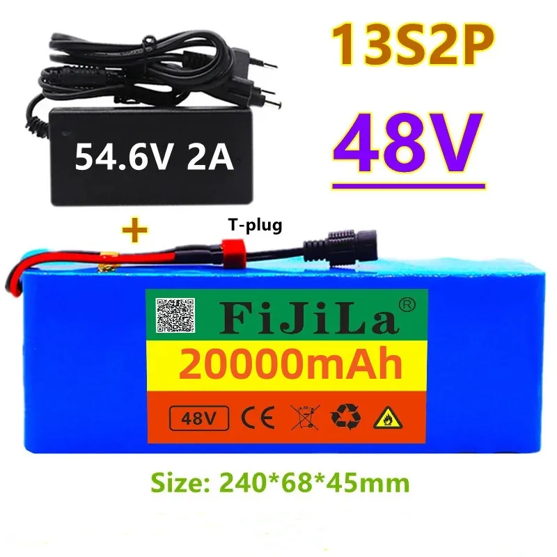 

13S2P 48V 20Ah 18650 battery pack 1000W high power batteries 54.6V 20000mAh Ebike electric bicycle BMS with Charger T-plug