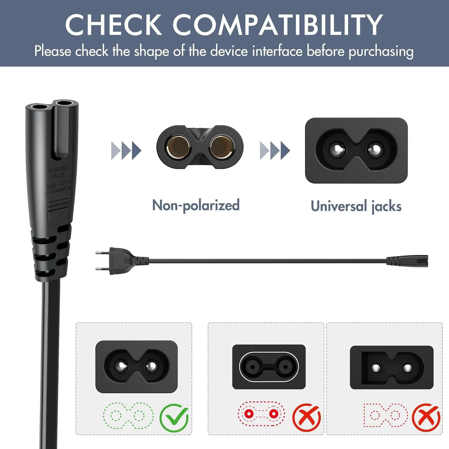 Universal EU/US to C7 Power Cord Cable 2-Pin IEC320 C7 Figure 8