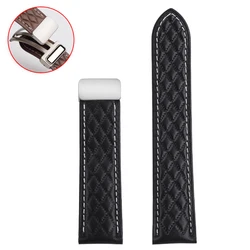 Men's Leather Watchband with Quick Release and Magnetic Folding Buckle - Black - 22mm (Black sk)