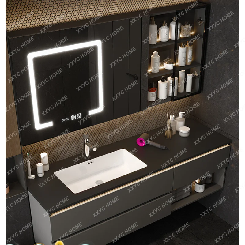 

Modern Minimalist Bathroom Seamless Whole Washbin High-End Affordable Luxury Washbasin Cabinet Washstand