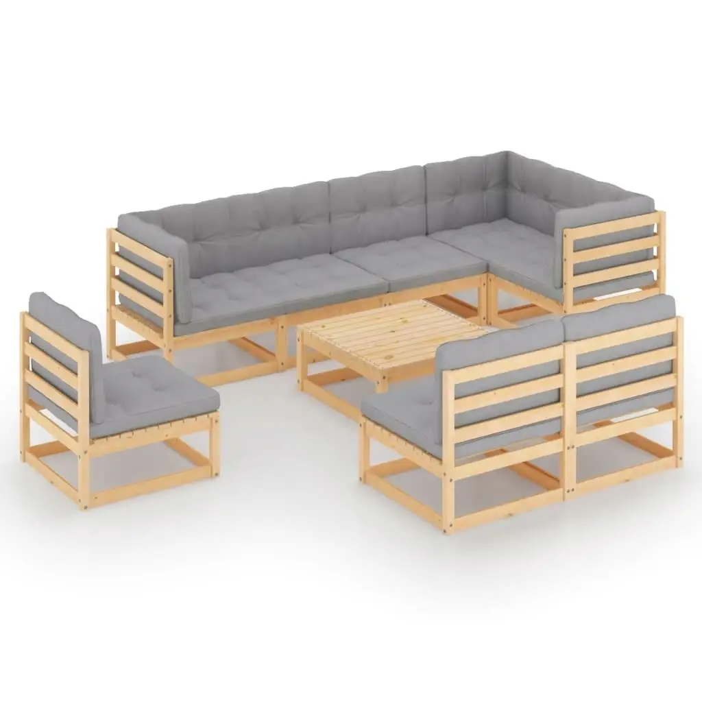 9-Piece Solid Wood Pine Patio Lounge Set with Cushions - Stylish Outdoor Furniture 3