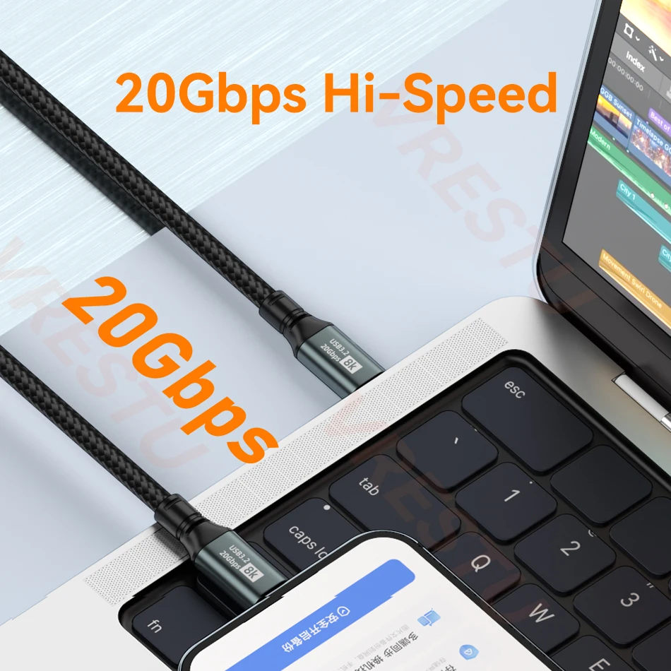 USB3.2 USB C에서 C타입 케이블, 썬더볼트 3, TB3, 맥북, 아이패드, 삼성, 구글 픽셀, NS 스위치, 스팀 데크용, PD100W, 8K @ 60Hz, 20G USBC