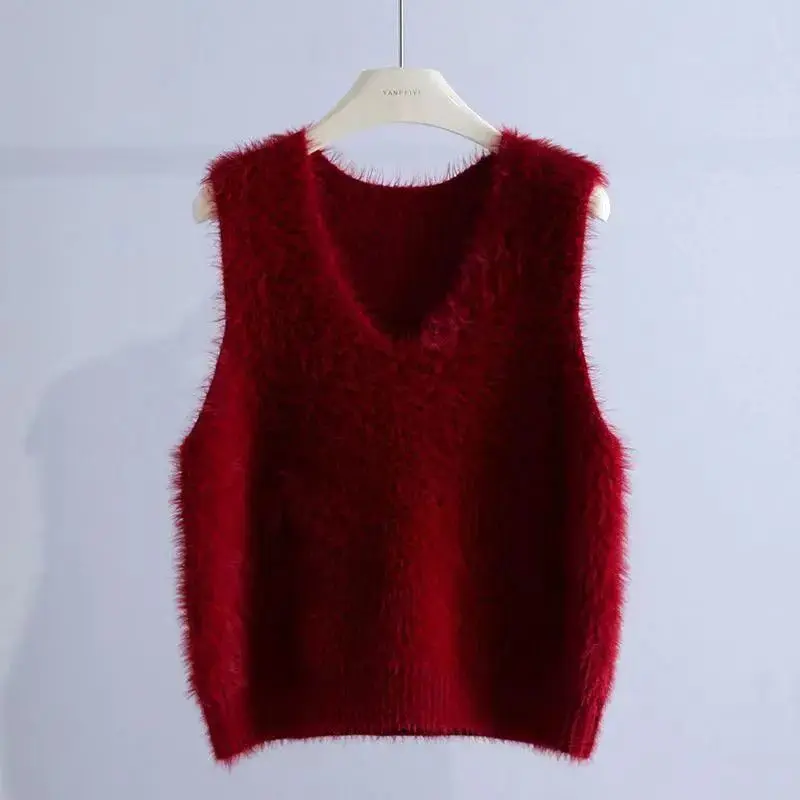 2025 Nerz Plüsch Weste Modische Neue Weste Pullover für Frauen Lose Ärmellose Pullover Gestrickte – Detail 4