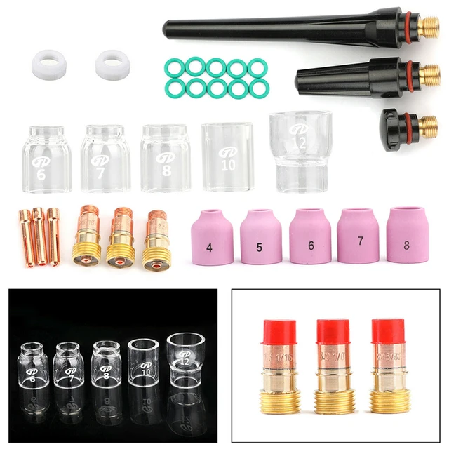 31 Stücke Für Wp-17/18/26 Wig Stubby Schweißbrenner Gaslinse #12 Glasbecher Set 6 #7 #8 #10 # Lötausrüstung